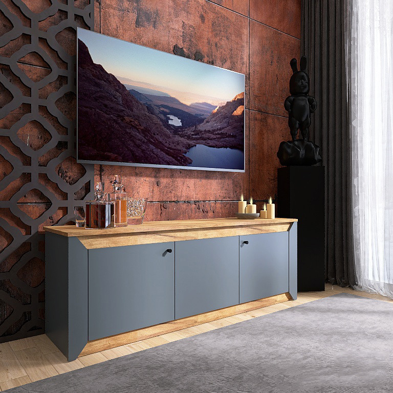 Тумба под телевизор Эверест Нордик ТВ-1500 Графит + Дуб крафт золотой (DTM-5542) Львов - изображение 3