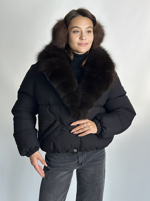 Жіноча куртка пуффер з натуральним хутром песця Чорний М Харків - фото 9