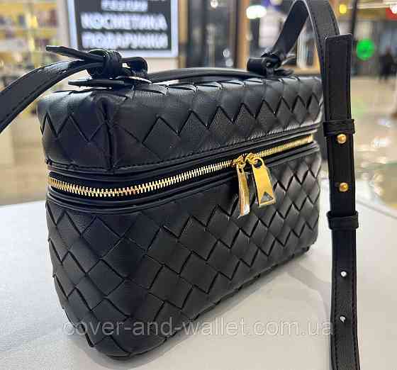 Брендова стильна жіноча сумочка з плетеної шкіри чорного кольору Virginia Conti Київ