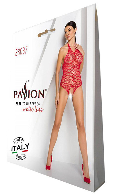 Бодістокінг у велику сітку Passion BS087 red, відкрита спина, халтер, з доступом Sex Aura Київ - фото 7