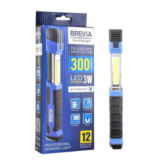 Лампа инспекционная Brevia LED телескопическая 3W COB+1W LED 300lm 2000mAh, type-C Львов