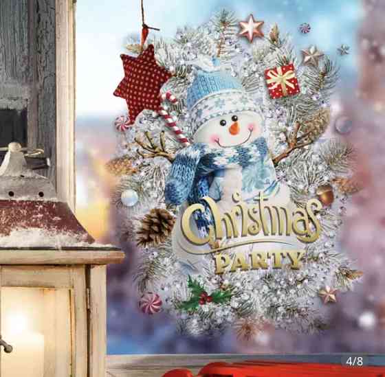 Новорічні наліпки на вікно "Сніговик"- розмір стікера 30*40см Київ