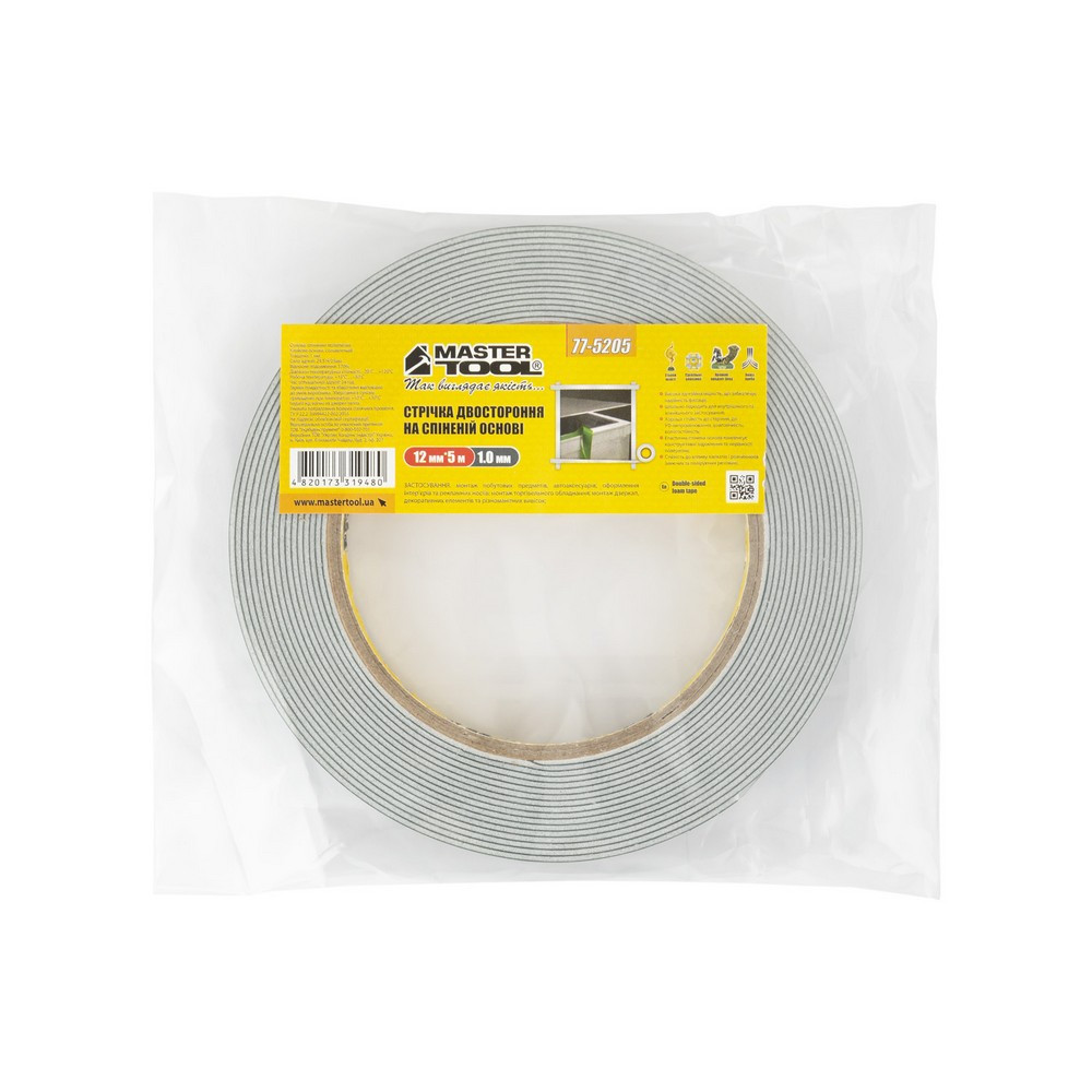 MASTERTOOL Стрічка двостороння MASTERTOOL на спіненій основі 12 мм 5 м 77-5205 Киев - изображение 6