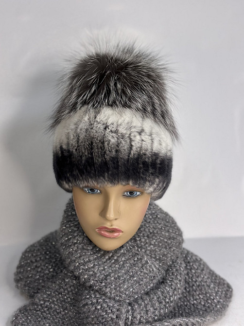 Шапка хутряна жіноча едельвейс Інесса Шиншиловий Чорний + Сірій Харків - фото 2