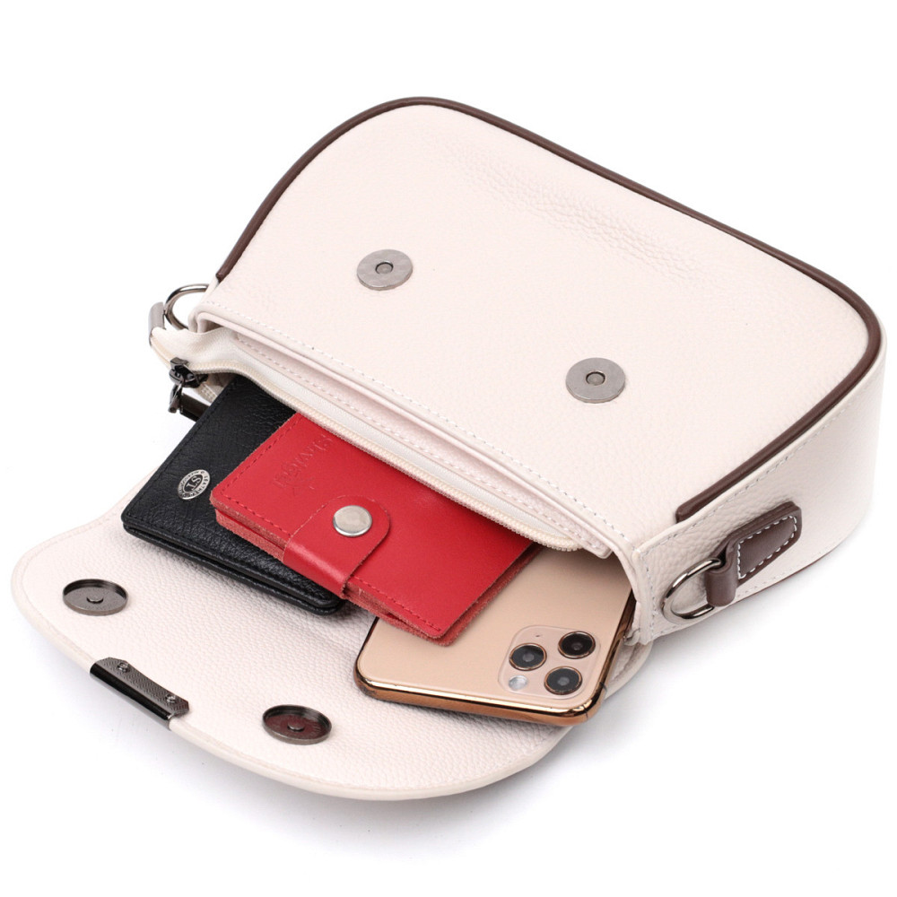 Женская сумка с фактурным клапаном из натуральной кожи Vintage 22372 Белая Киев - изображение 8