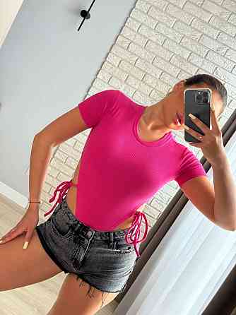 Женский привлекательный боди с завязками по бокам турецкий рубчик Малина Одесса