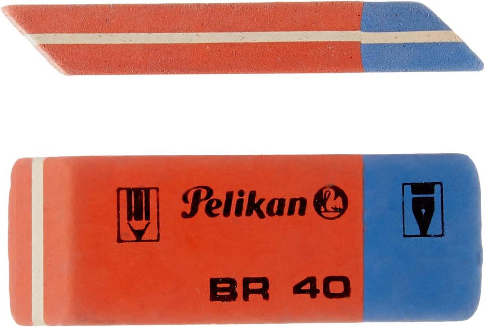Ластик гумовий Pelikan BR40 для олівців універсальний офісний шкільний 58×20 мм 2 шт синій та червоний Київ - фото 3