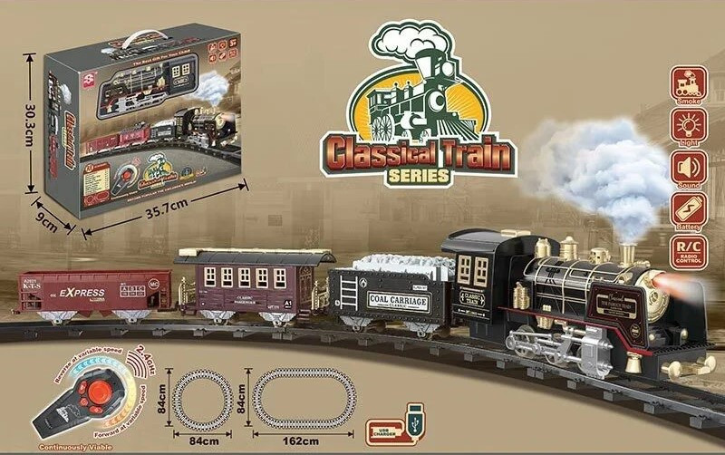 Залізниця на радіокеруванні акумулятор 3.7 V, пульт 2.4 GHz локомотив 3 вагони звуки підсвічування парогенератор (3155 A) Чернигов - изображение 1