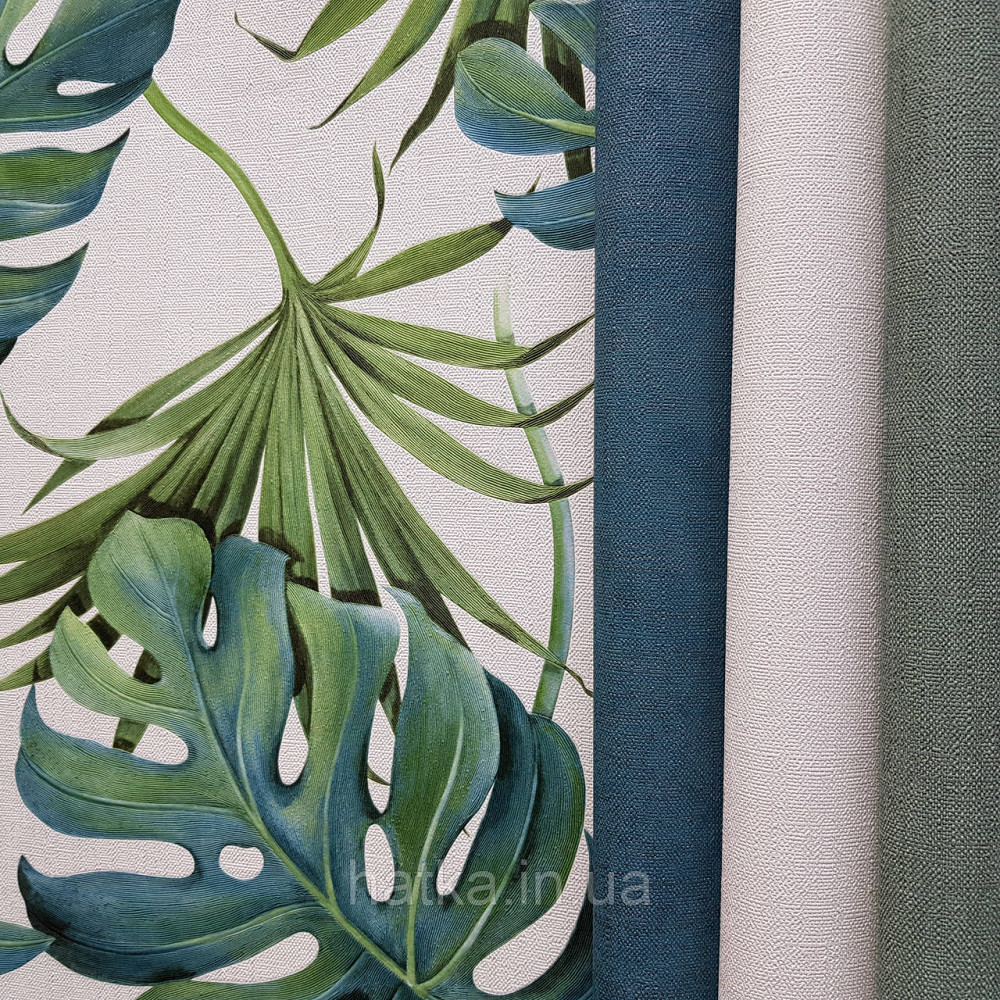 Шпалери вінілові на флізеліні Marburg New Spirit 0.53х10 листя папороті монстери яскраво-зелені на білому Київ - фото 2