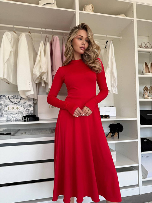 Женское стильное вечернее миди платье из микродайвинга Красный, 44/46 Одесса - изображение 7