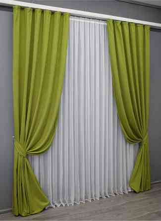 Комплект готових штор VR-Textil Мікровелюр Petek № 1500ш Салатовий 100х290 см 2 шт (31-761) Київ