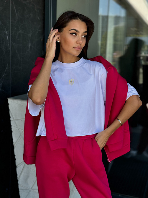 Жіночий спортивний костюм на флісі з кофтою на блискавці Малиновий 42/44 Харків - фото 9