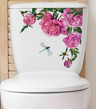 Наклейка для унитаза интерьерная Пионы и стрекоза Киев - изображение 2