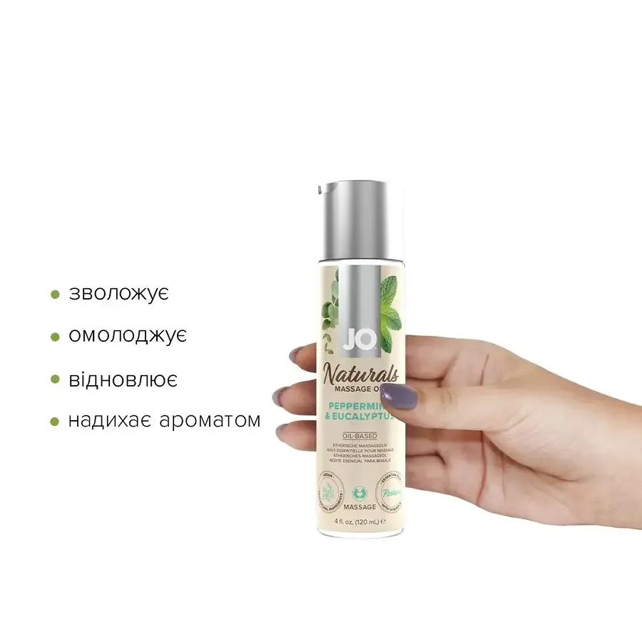 Масажна олія System JO - Naturals Massage Oil - Peppermint & Eucalyptus з натуральними ефірними олія Львів - фото 2