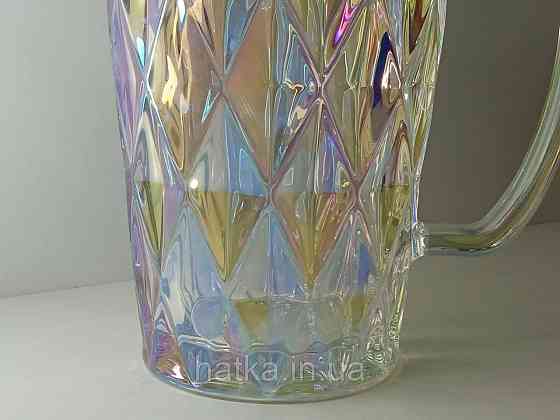 Глечик "Райдужний смарагд" 1000 мл товсте скло для напоїв прозорий із перламутром Київ