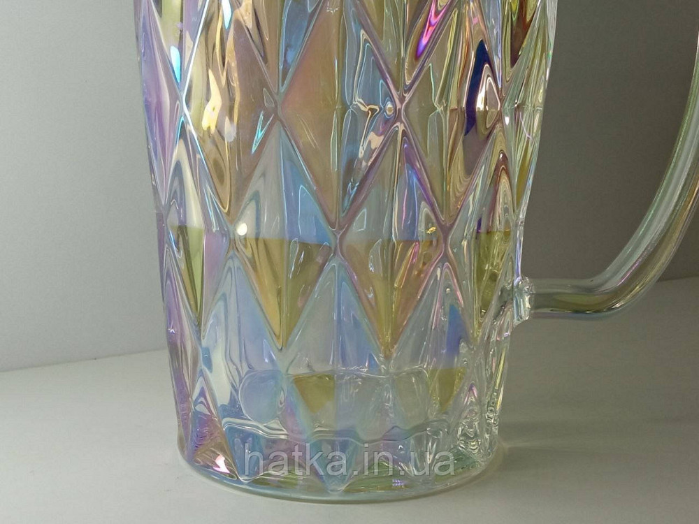 Глечик "Райдужний смарагд" 1000 мл товсте скло для напоїв прозорий із перламутром Київ - фото 4