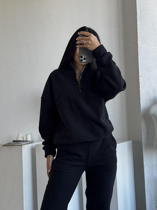 Жіночий теплий костюм-двійка: кофта та штани з турецького флісу Чорний, 46/48 Одеса - фото 3