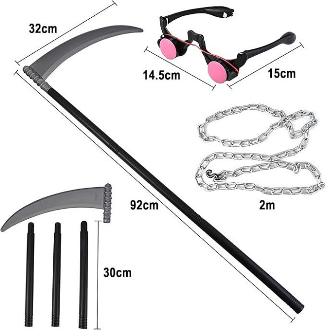 Моторошний дорослий костюм Жнеця Смерті з LED-окулярами, косою, маскою та аксесуарами на Гелловін, карнавал Київ - фото 3