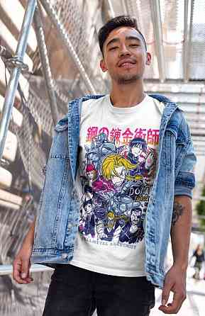 Футболка чоловіча з аніме принтом Сталевий алхімік оверсайз (S/M/L) Чорний AnimeJ1035 Дніпро