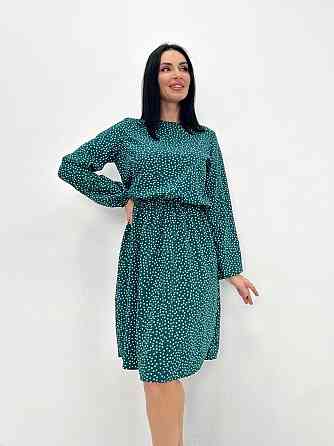 Женское платье в горошек с длинными рукавом Virginia батал 50-52, Темно-зеленый Киев