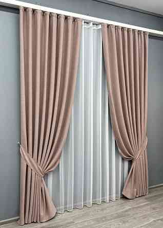 Комплект штор VR-Textil TWEED_V 150х270 2шт и Тюль 600х270 1916ш-1153т Пудровый с белым 71-147/5 Киев