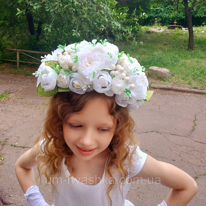 Ободок обруч з квітами Піони великий білий Кривий Ріг - фото 1