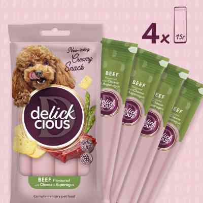 Ласощі для собак Delickcious яловичина з додаванням сиру та спаржі 4х15 г (4820269145429) Вінниця