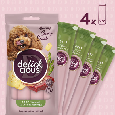 Лакомство для собак Delickcious говядина с добавлением сыра и спаржи 4х15 г (4820269145429) Винница - изображение 3