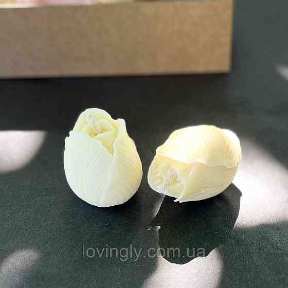 Подарунковий набір весняний у дерев'яній коробці Серце - керамічна пташка , свічки-тюльпани, ручна робот Ірпінь