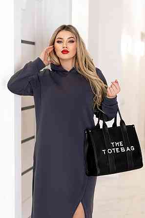 Тепла трикотажна сукня міді з капюшоном "Era" | Норма і батал Графіт, 54-56 Київ