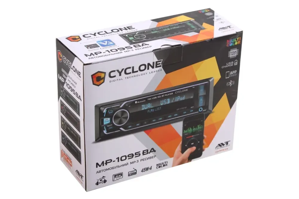 Автомагнітола Cyclone MP-1095 BA RGB BT/USB+USB Charge/MicroSD/ISO/доп. розєм /ПДУ/Eway Link Вінниця - фото 4