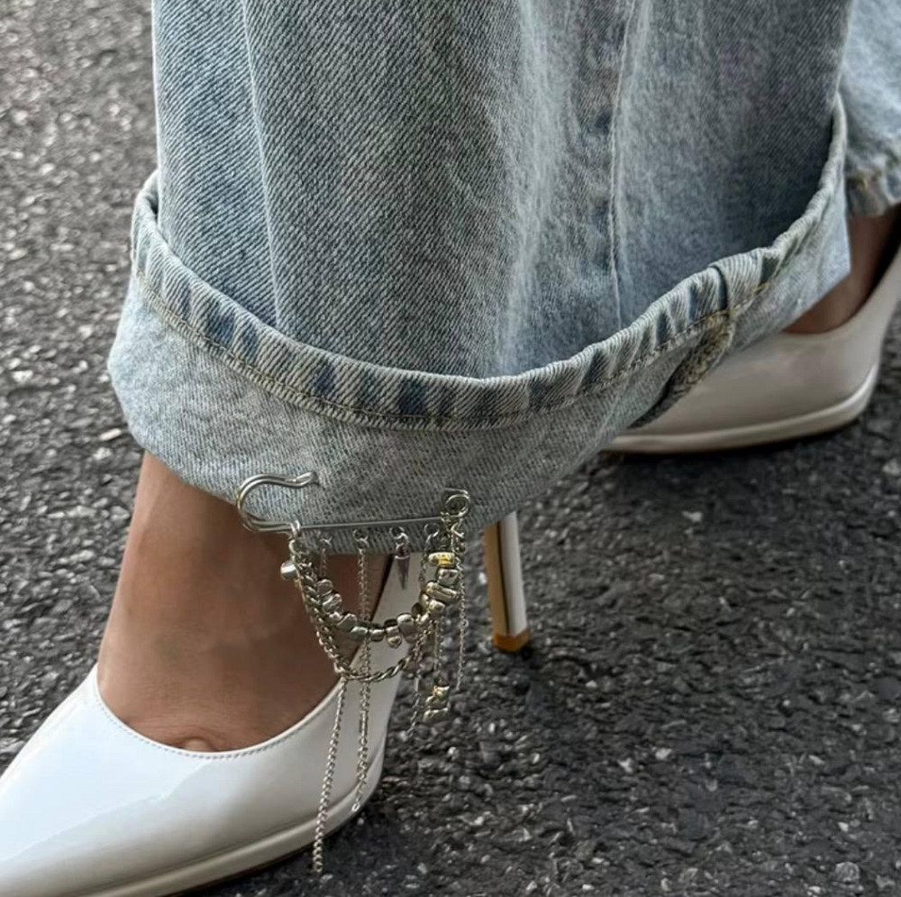 Брошь булавка с цепочками серебристая, декоративная булавка на одежду, стильный аксессуар унисекс Киев - изображение 4