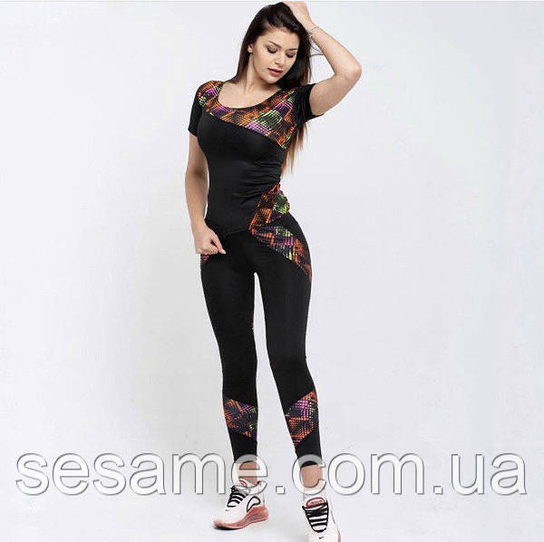 Костюм для фітнесу та йоги трійка лосини, футболка та топ Харків - фото 2