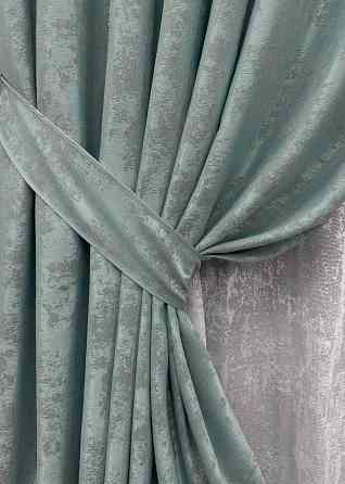 Комплект штор VR-Textil Жаккард Мрамор 200х270 2шт и Тюль 500х270 1148ш-1400т Бирюзово-серый с белым 71-118/6 Киев