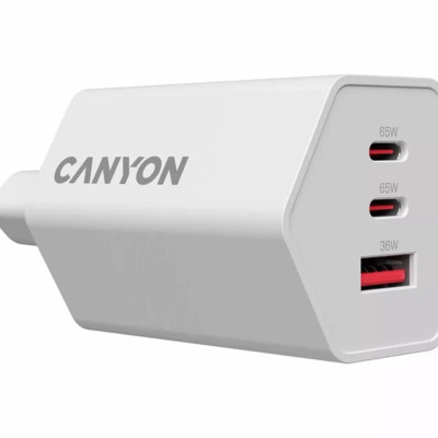 Зарядное устройство Canyon HEXAGON 65 GaN 65W 2xPD 1xQC EU White (CND-CHAHEX65W) Винница - изображение 5