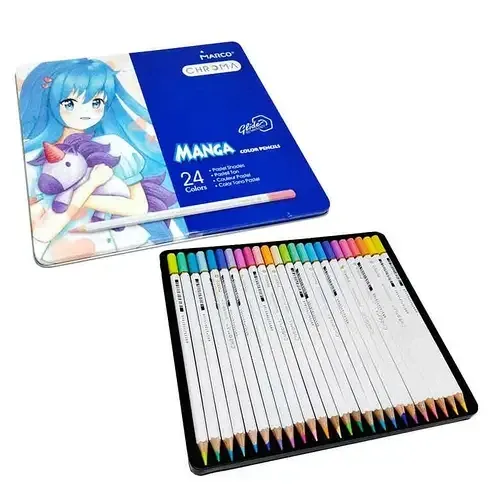 Олівці кольорові "Marco" "Chroma" в металевому пеналі 24кол 8550-24TN шестигранні Manga, шт Київ - фото 1