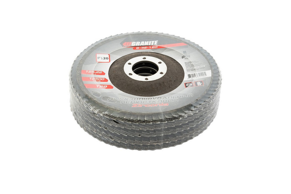 GRANITE Диск шліфувальний пелюстковий конусний GRANITE ZIRCONIA Т29 зерно 120 125×22 мм 5 шт 8- Київ - фото 2