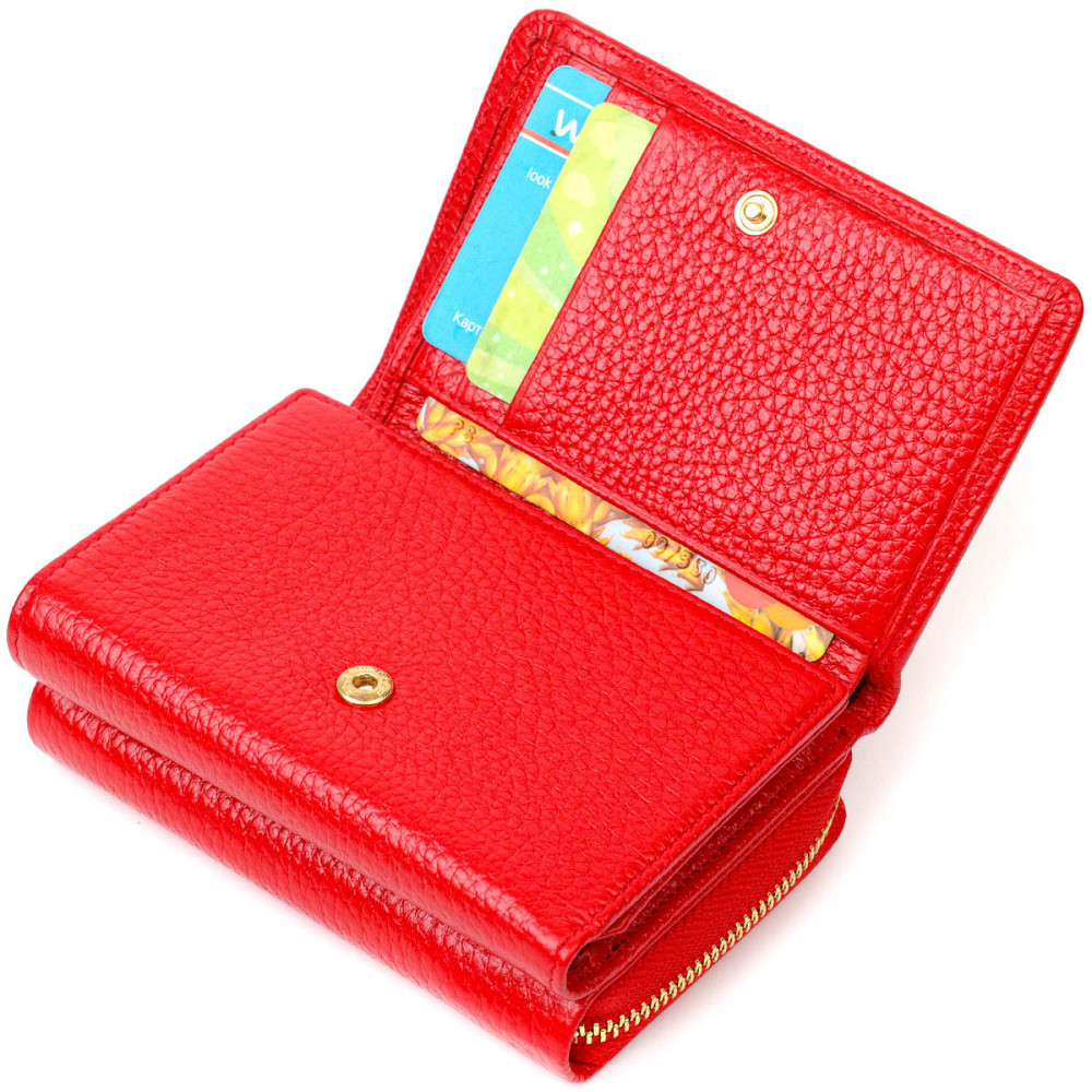 Жіноче портмоне в три складення з натуральної шкіри Червоний (Tony Bellucci) Київ - фото 9