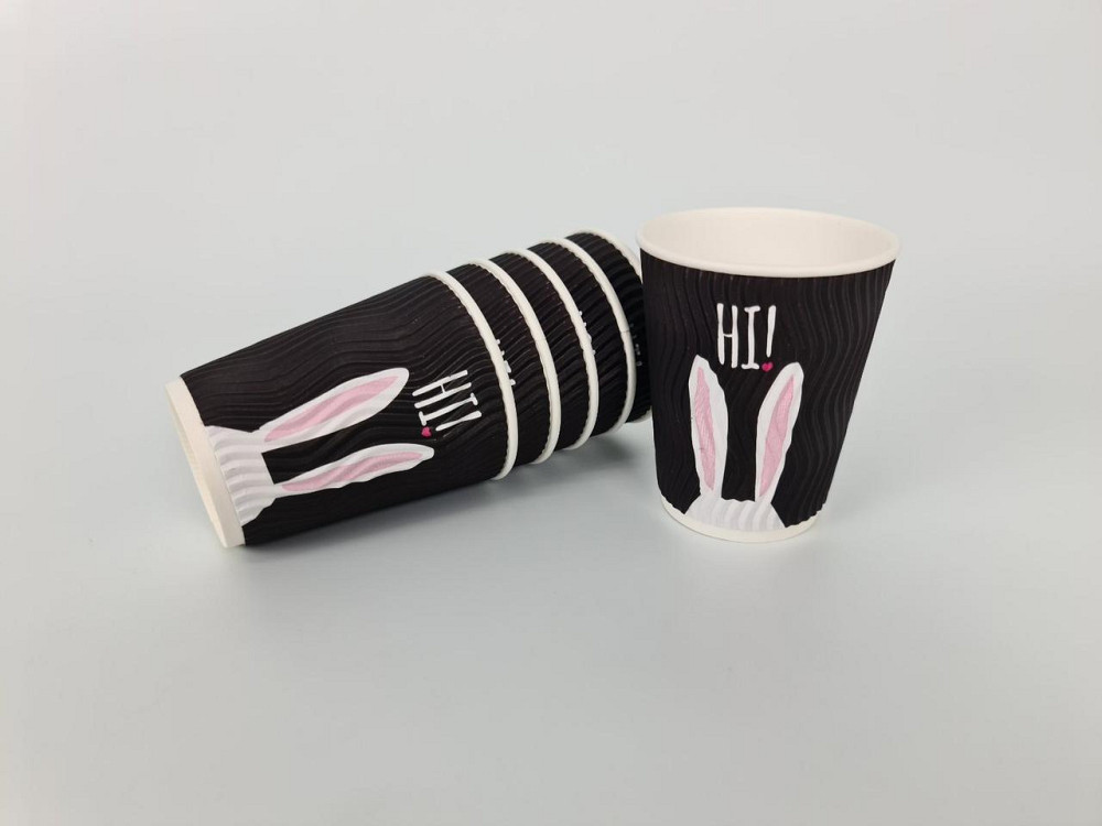 Стакан бумажный для кофе и чая 250мл "Гофра" "Зайцы черные" h9 (20 шт) Харків - фото 2