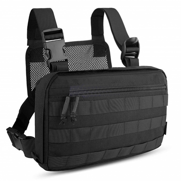 Надежный тактический жилет-сумка из кордуры с Molle 3 кармана водоотталкивающая черный для города, охоты Киев - изображение 2