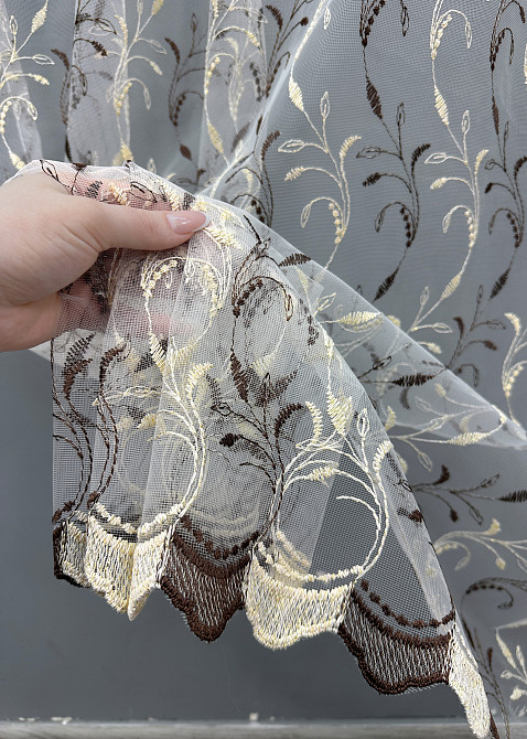Тюль VR-Textil 1647т Фатин з вишивкою Молочний з венге 250х270 см (42-1106) Київ - фото 5