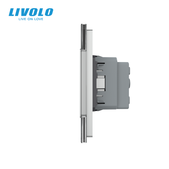 LIVOLO Сенсорний вимикач 2 сенсора (1-1) 1 розетка Livolo сірий скло (VL-C701/C701/C7C1EU-15) Коломыя