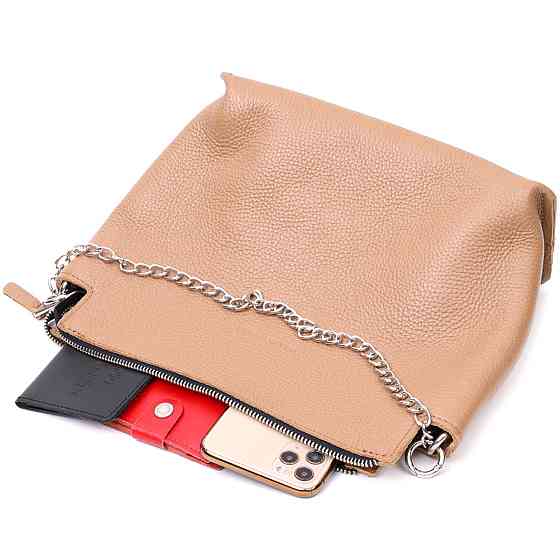 Лаконичная вместительная сумка для женщин из натуральной кожи GRANDE PELLE 11696 Бежевая Киев