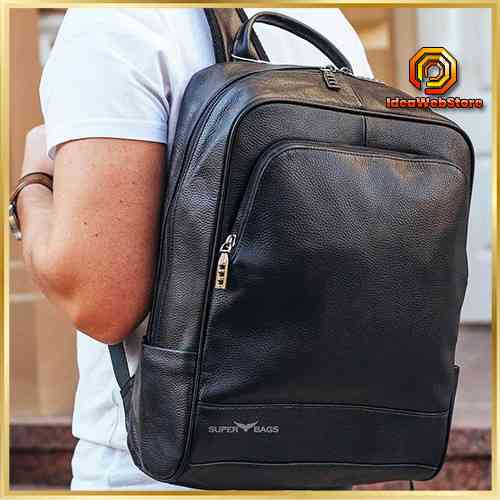 Класичний чорний чоловічий рюкзак з натуральної шкіри діловий, офісний, для ноутбука Tiding Bag Київ