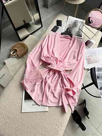 Жіночий стильний романтичний велюровий халат + мереживо Рожевий Одеса