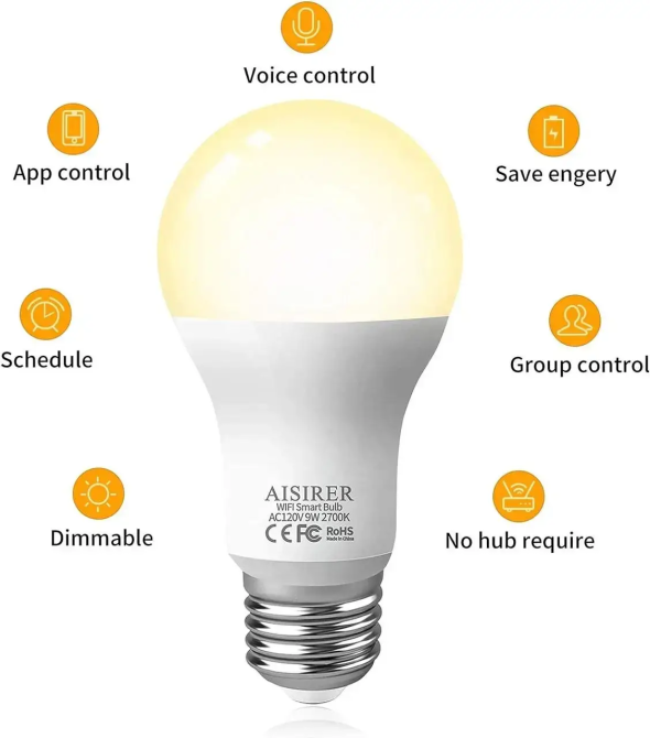 Умная светодиодная Wi-Fi лампочка AISIRER 9W (60W) E26, Smart Home, Голосовое управление, Alexa/Google/Siri Киев - изображение 9