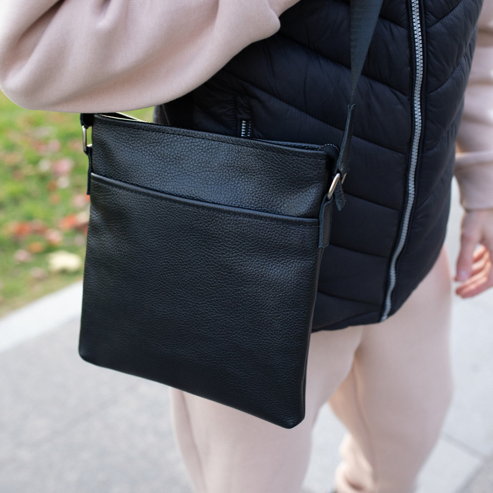 Барсетка через плечо мужская из натуральной кожи молодежная, чернаяMasterSem Киев - изображение 8