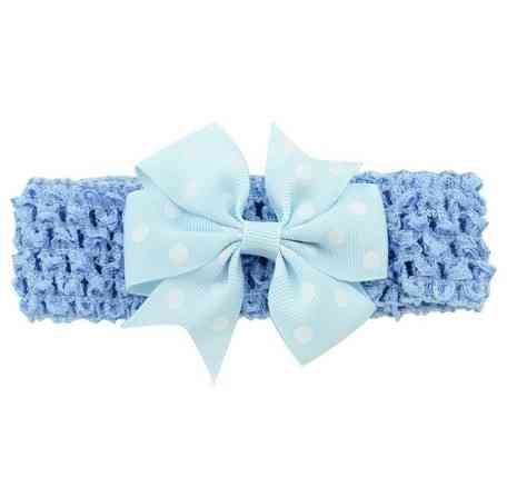 Дитяча блакитна пов'язка з бантом в горох - розмір універсальний (на резинці), бант 8см Київ