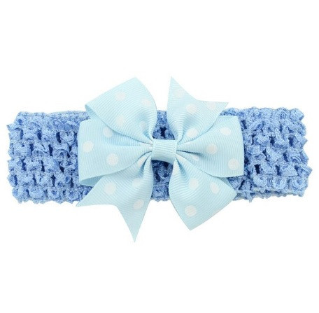 Детская голубая повязка с бантом в горох - размер универсальный (на резинке), бант 8см Киев - изображение 1