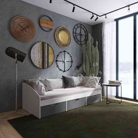 Ліжко односпальне з ящиками Еверест Комфорт 3 193х84х59 см Німфея Альба (білий)/Графіт (DTM-073831) Львів